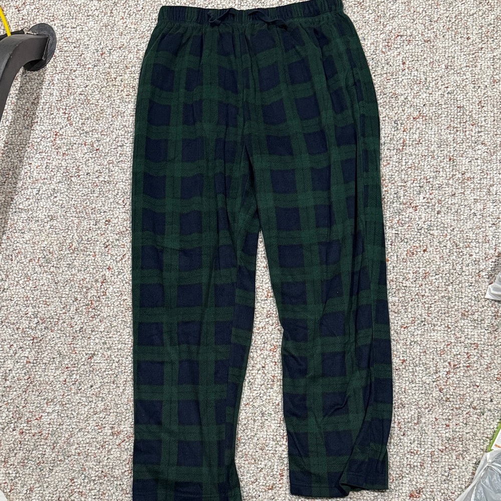 Nautica Men’s Fleece Pajama Pants | Large | Green Navy Plaid Lounge Pants